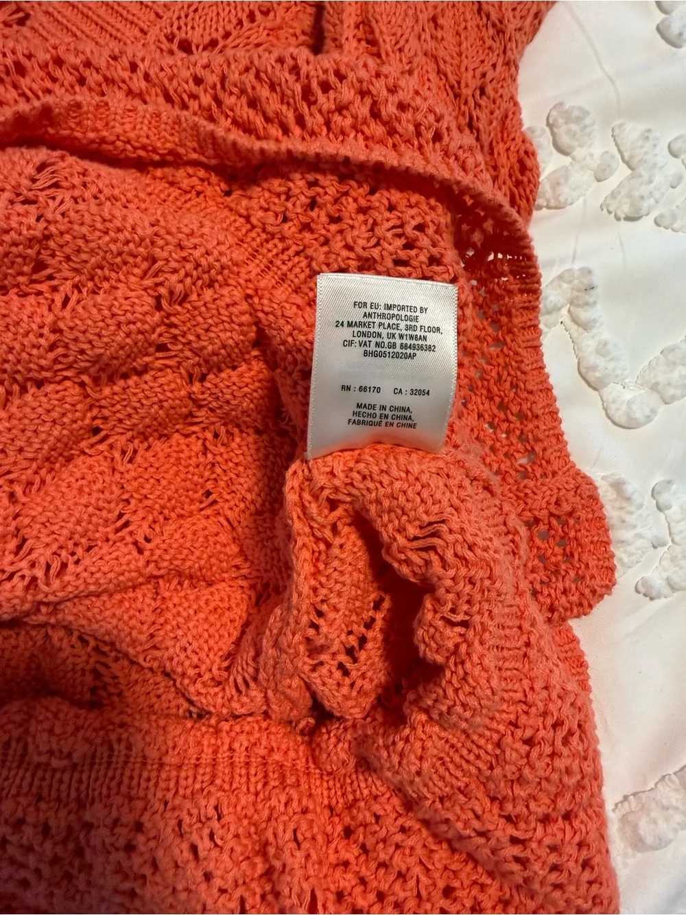 By Anthropologie Crochet Sweater top, Coral Orange, Size XS